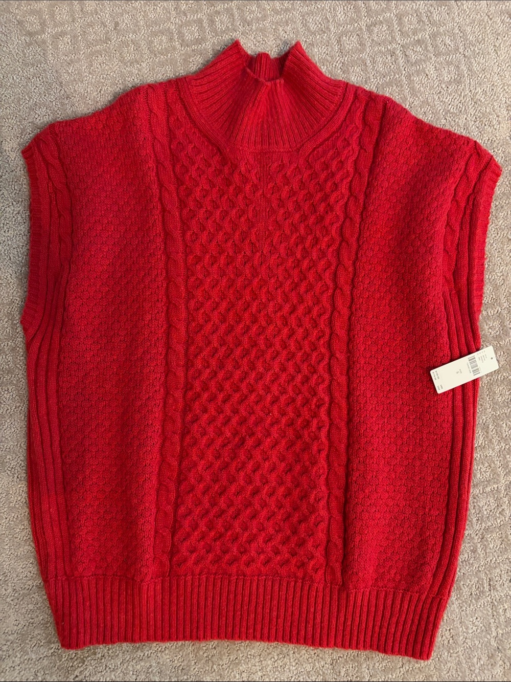 Anthropologie Maeve Red oversized Cable-Knit Sleeveless Turtleneck Sweater Vest